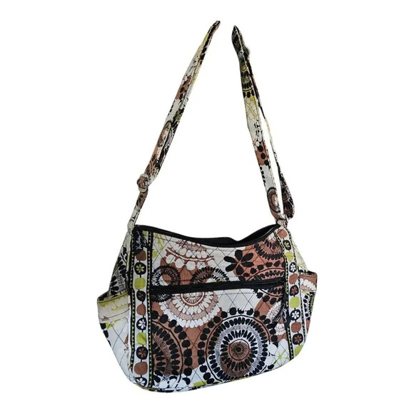 VERA BRADLEY COCOA MOSS - On The Go Purse Bag Tote, Brown Black White Green - Picture 1 of 9